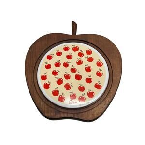 Vtg Himark 1981 Wood Apple Shaped Saltera Framed Ceramic Trivet Wall Hanger